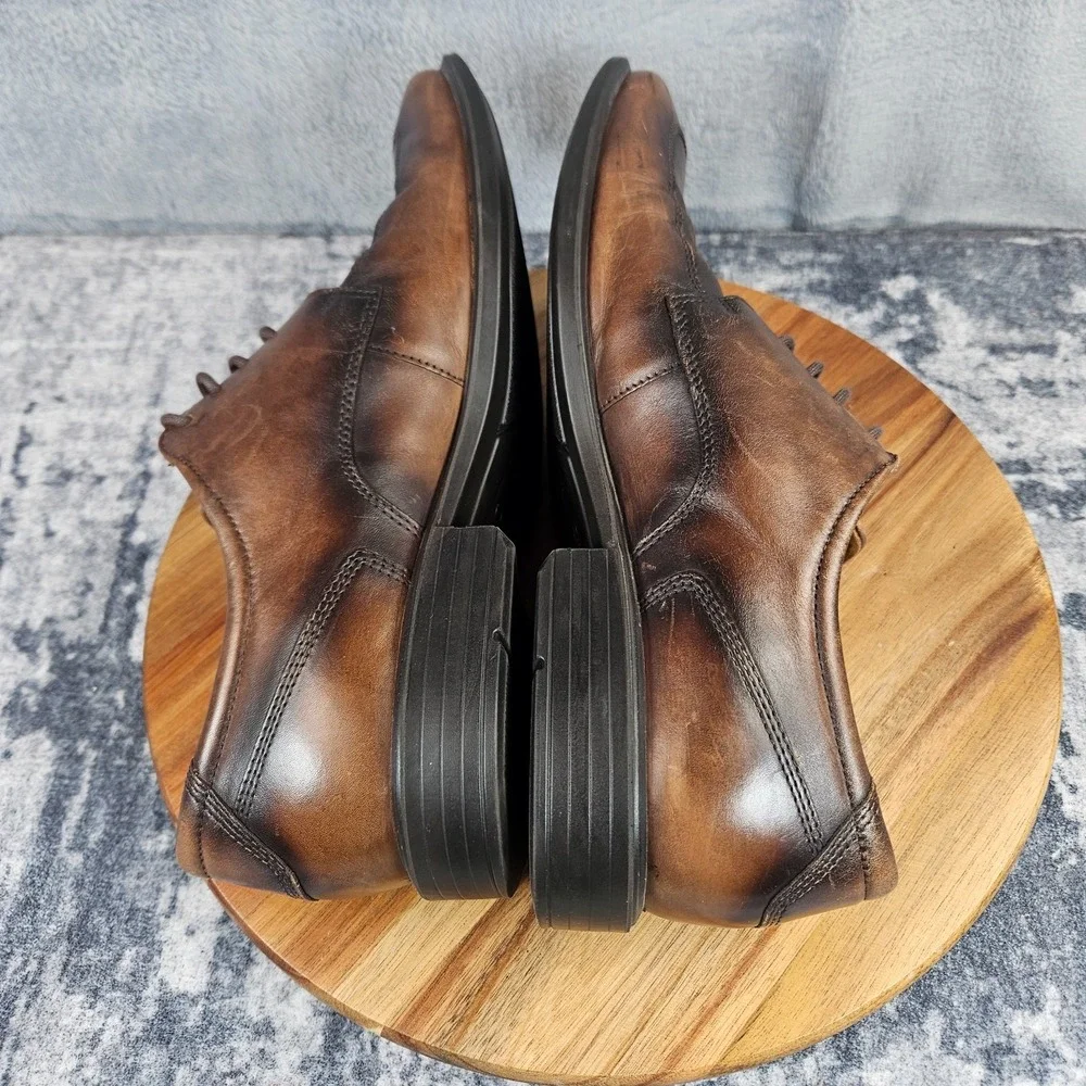 ECCO Mens Shoes 45 US 11 Brown Burnished Leather Apron Toe Derby Shock Point